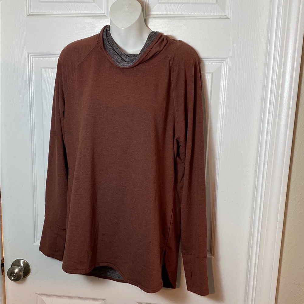 RBX Heathered Brown Activewear Top Tunic Cowl Neck Long Sleeve Size Large